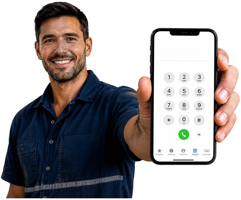 Cabarita Blocked Drains plumber holding a phone — call 1300 261 965