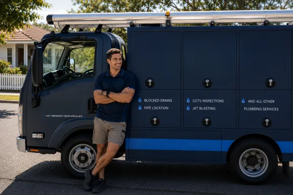 Service van and plumber at a Cabarita callout