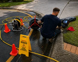 Plumber inspecting a blocked drain in Cabarita