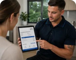 Plumber explaining a service estimate in Cabarita