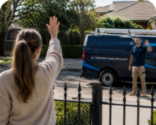 Customer waving goodbye to a Cabarita Blocked Drains plumber